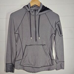 Athleta Women's Top Small Navy Striped Hoodie Polyester Spandex